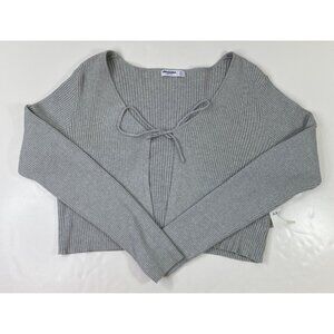 Arizona Jean Co Womens Gray Ribbed Long Sleeve Tie-Front Cardigan Size XXL